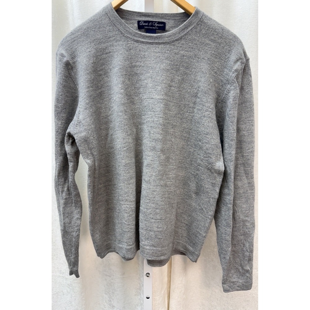 Davis & Squire Mens Crewneck Sweater Medium Gray 100% Extra Fine Merino Wool